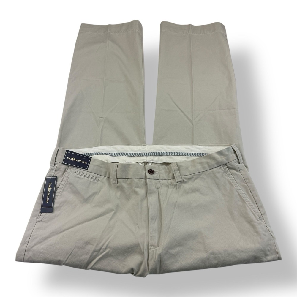 Polo by Ralph Lauren Beige Suffield Fit Cotton Flat Front Chino Pants 42x32 NWT